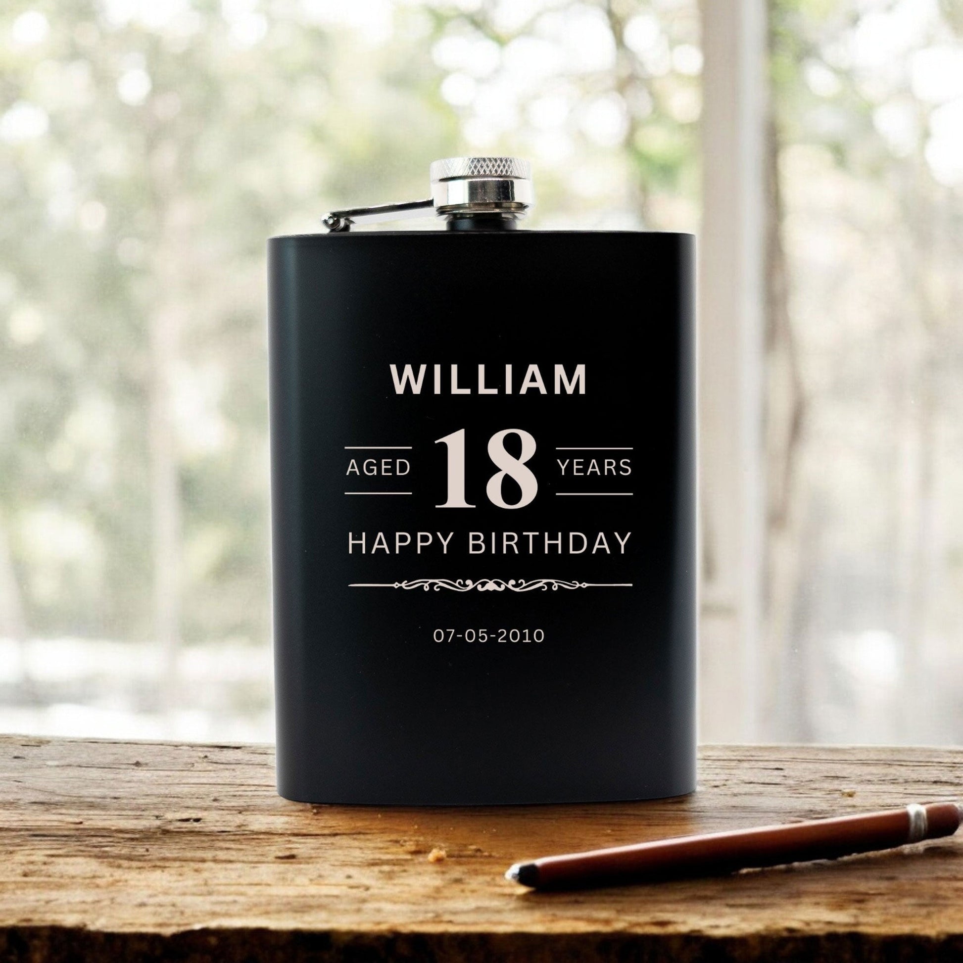 18th Birthday Hip Flask Gift Set Whiskey Label Themed