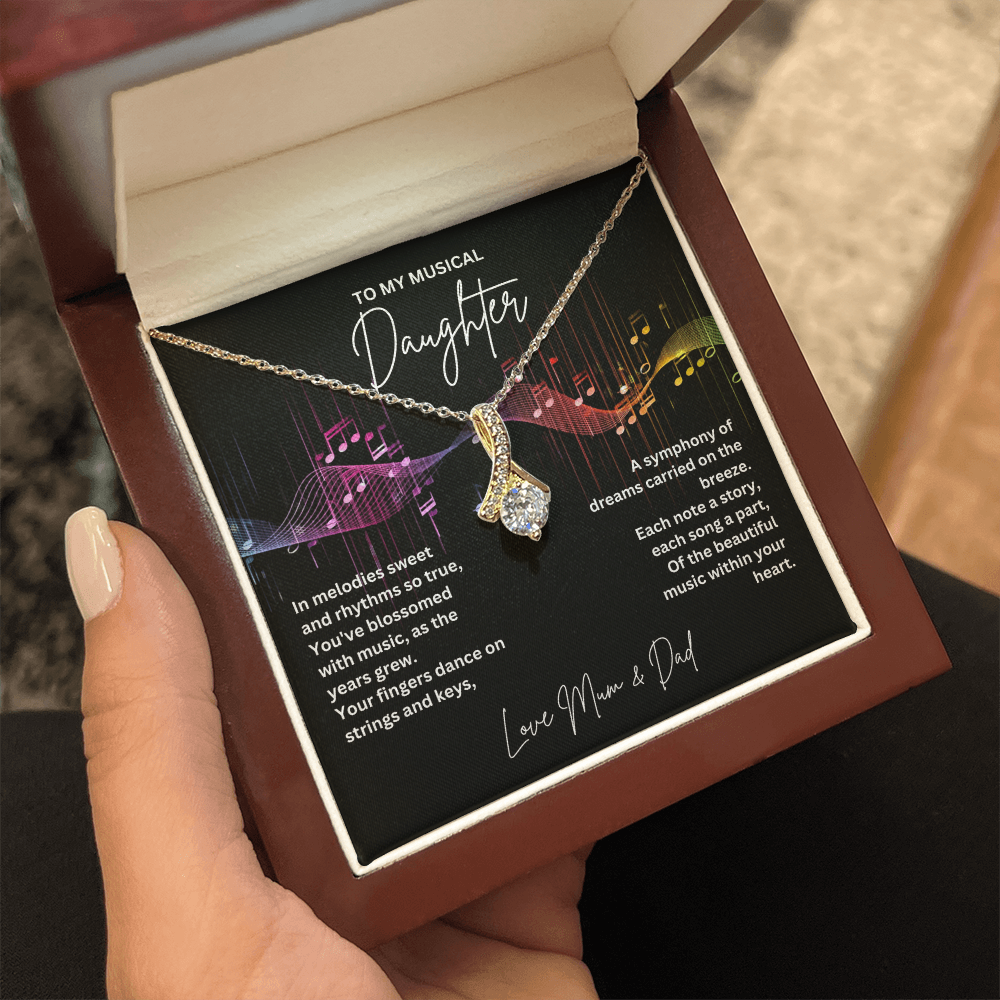 Gift For Musical Daughter - Sterling Silver Musical Note Necklace - Daughter Necklace - Personalised Gift From Mum and Dad - Mother And Daughter