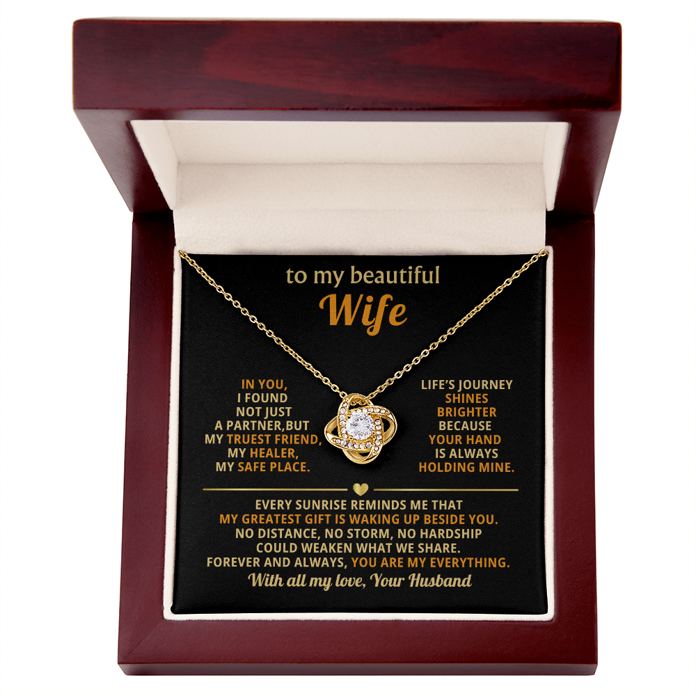 To My Beautiful Wife Love Knot Necklace, personalised Message Card Gift Boxed Wife Anniversary Gift