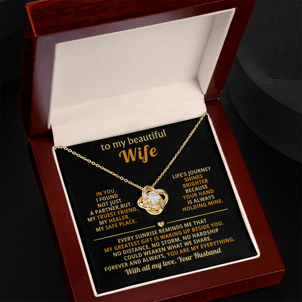 To My Beautiful Wife Love Knot Necklace, personalised Message Card Gift Boxed Wife Anniversary Gift