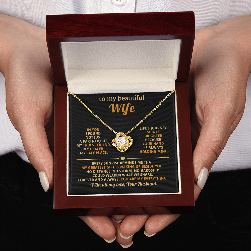 To My Beautiful Wife Love Knot Necklace, personalised Message Card Gift Boxed Wife Anniversary Gift