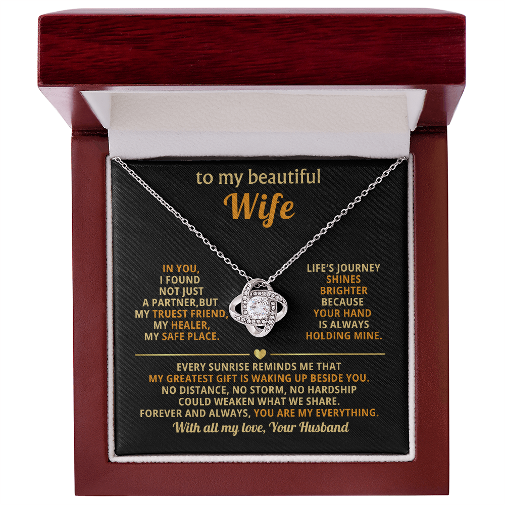 To My Beautiful Wife Love Knot Necklace, personalised Message Card Gift Boxed Wife Anniversary Gift