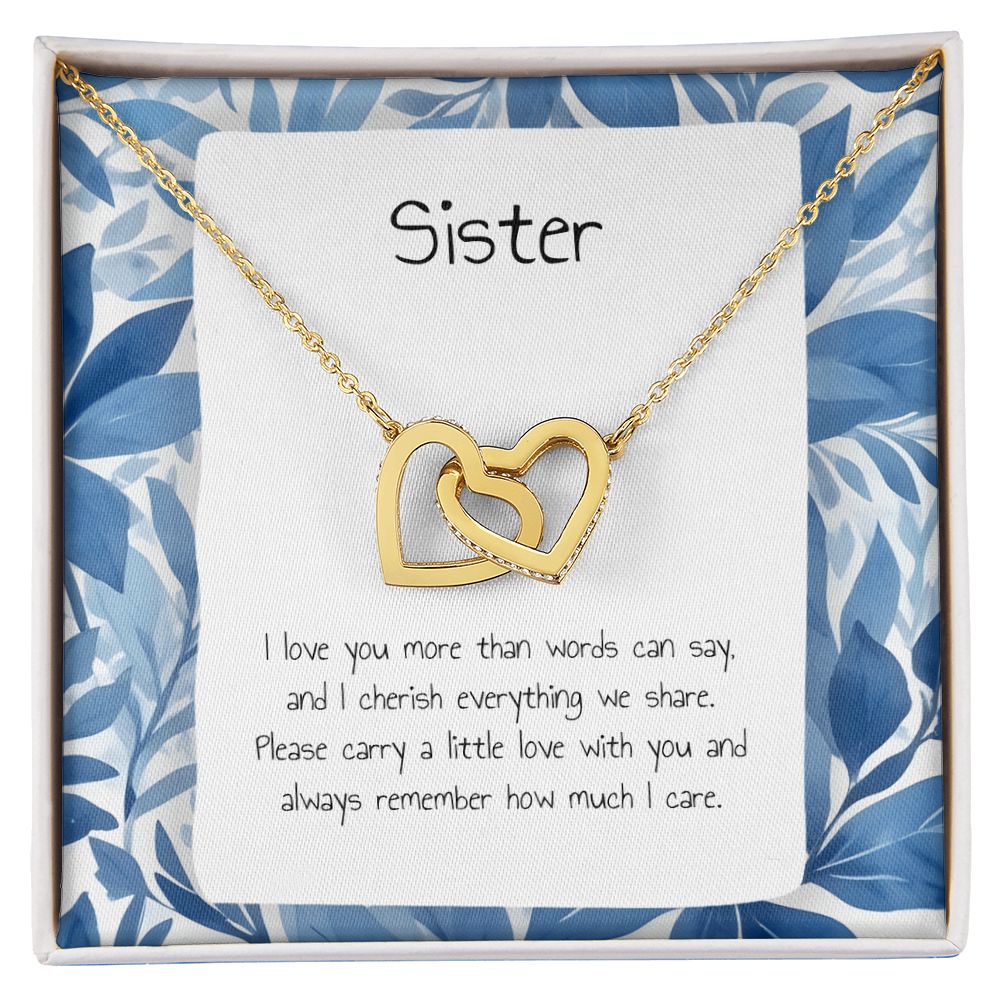 Gift For Sister - Interlocking Heart Necklace - Personalised Message Card