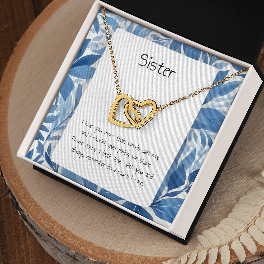 Gift For Sister - Interlocking Heart Necklace - Personalised Message Card