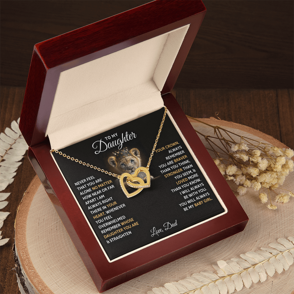 To My Daughter Your A Lioness - Beautiful Interlocking Heart Necklace