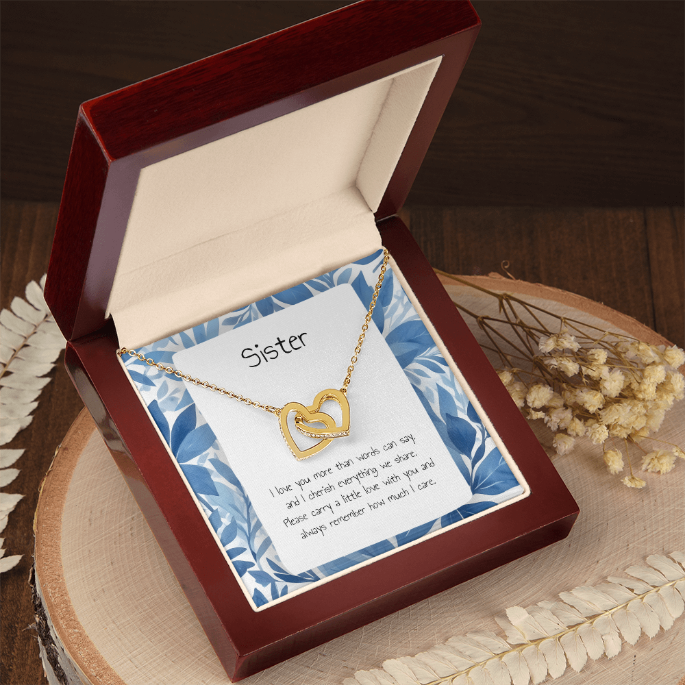 Gift For Sister - Interlocking Heart Necklace - Personalised Message Card