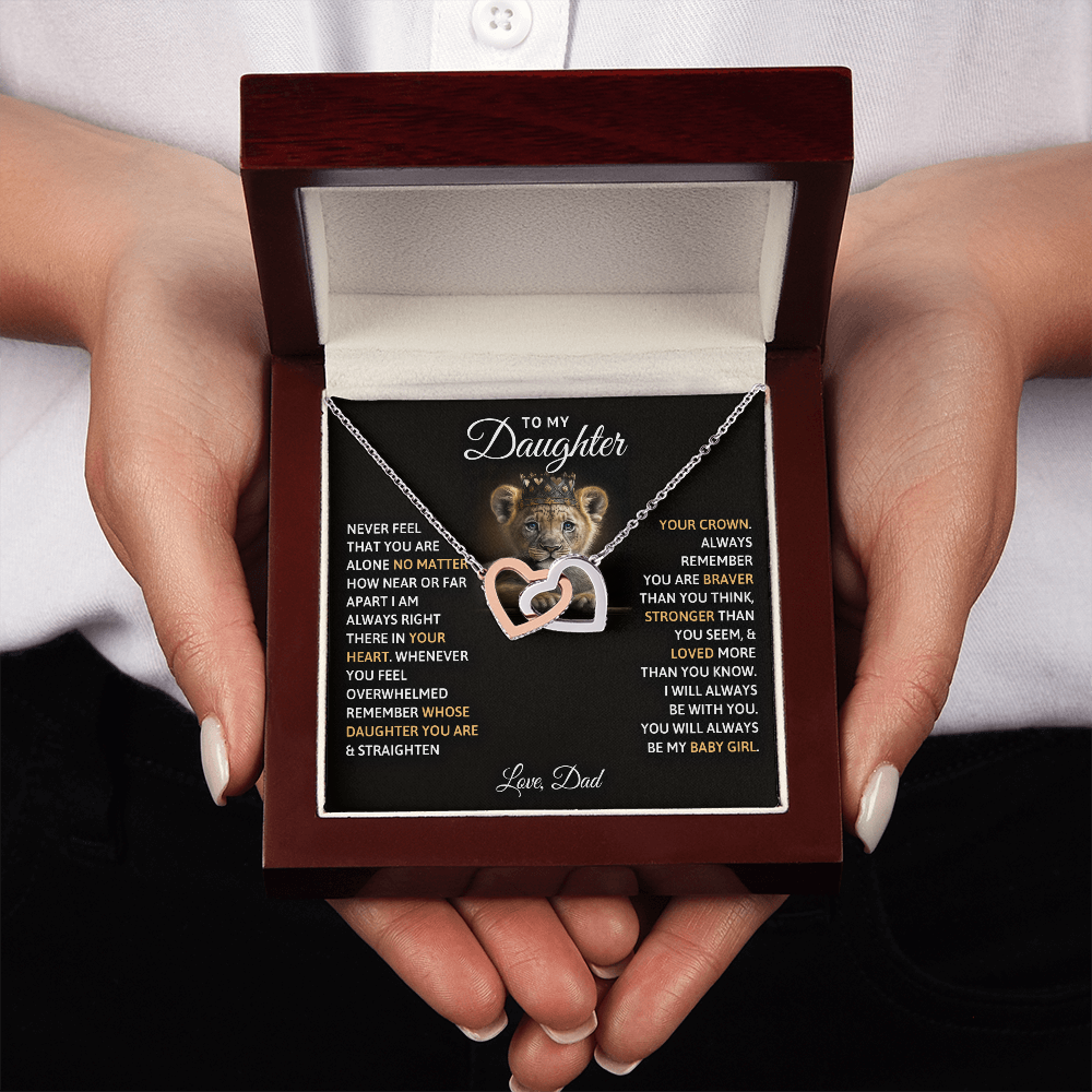 To My Daughter Your A Lioness - Beautiful Interlocking Heart Necklace