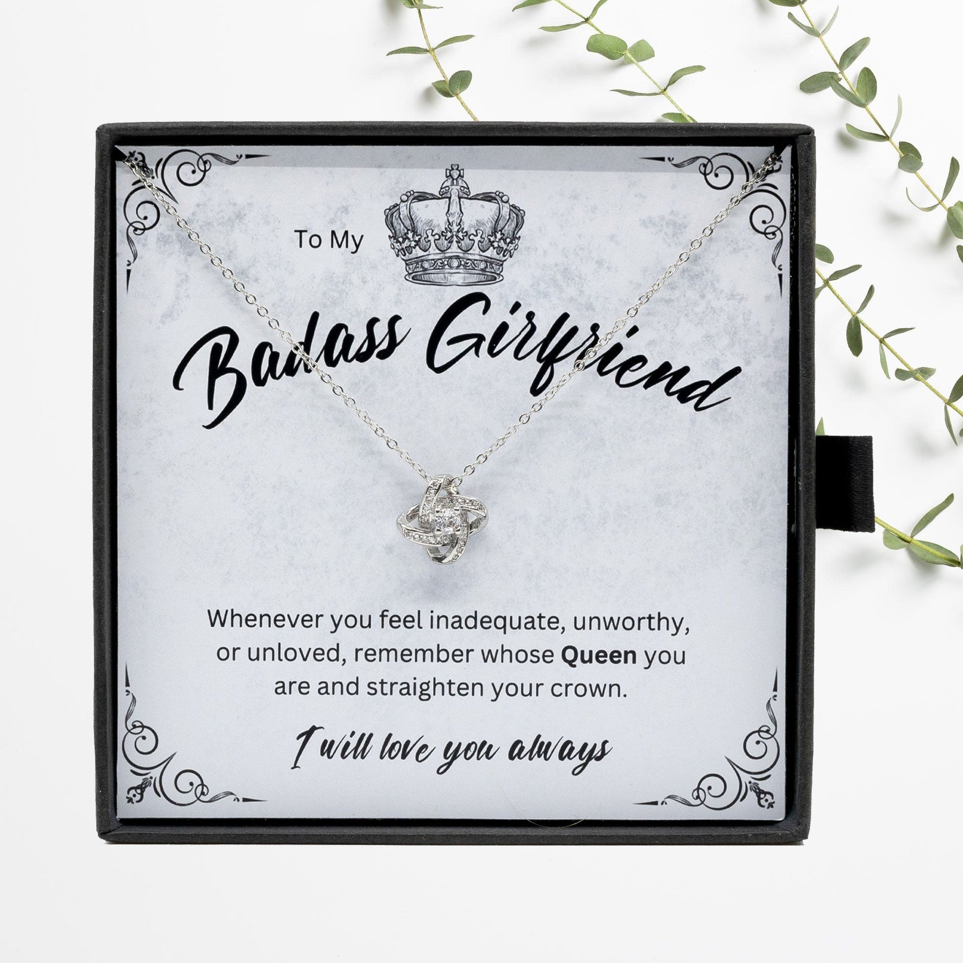 Badass Babe Choice of Silver Necklace with Personalised Message Card - Perfect Gift for Girlfriend