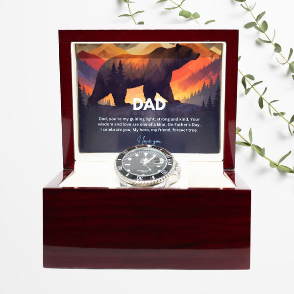 Gift Watch For Dad - Luxury Watch Gift Set With Custom Message Card In Mahogany Box