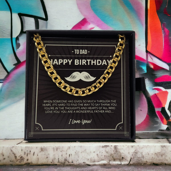 Fathers Day, Birthday Jewellery Gift - 18K Gold Plated Curb Chain Necklace With Message Card