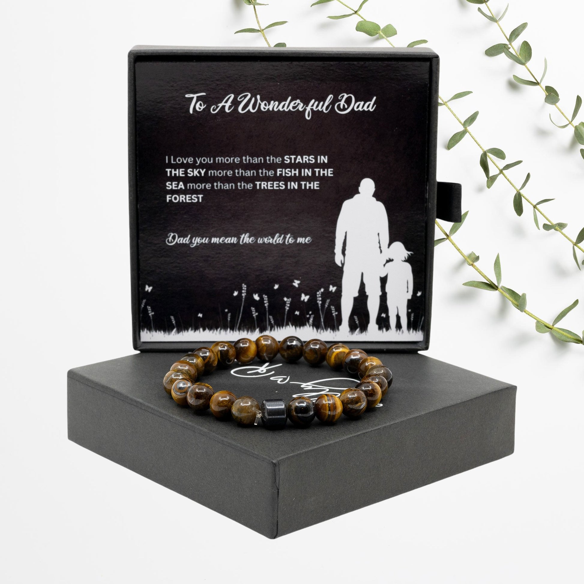 To A Wonderful Dad - Beautiful Tiger Eye Volcanic Stone Bracelet with Personalised Message Card Gift Boxed