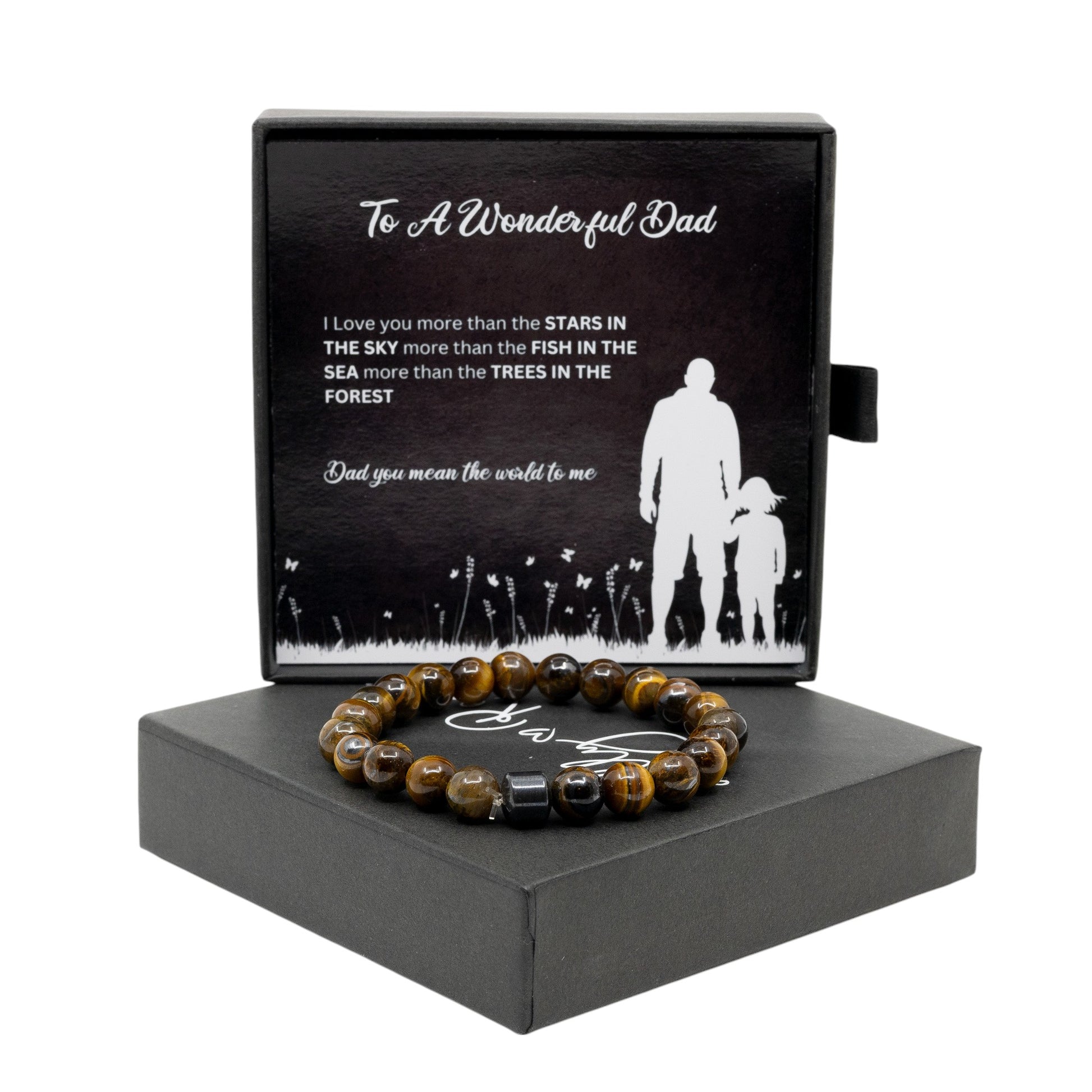 To A Wonderful Dad - Beautiful Tiger Eye Volcanic Stone Bracelet with Personalised Message Card Gift Boxed