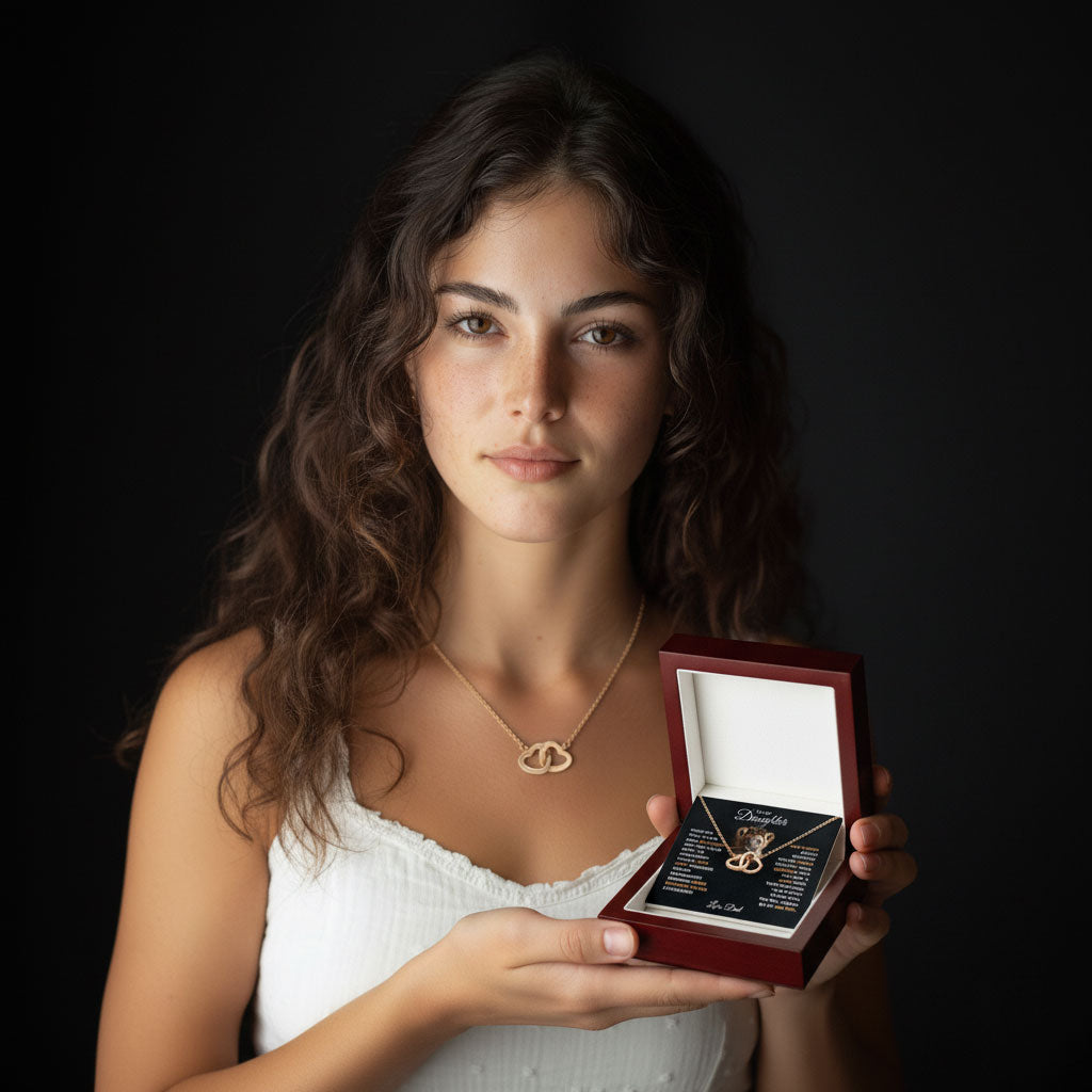 To My Daughter Your A Lioness - Beautiful Interlocking Heart Necklace Personalised Gift From Dad
