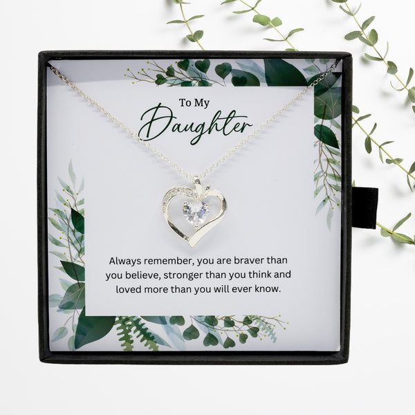 Silver Heart Necklace For Daughter -Gift Jewellery from Mum, Dad with Message Card & Gift Box