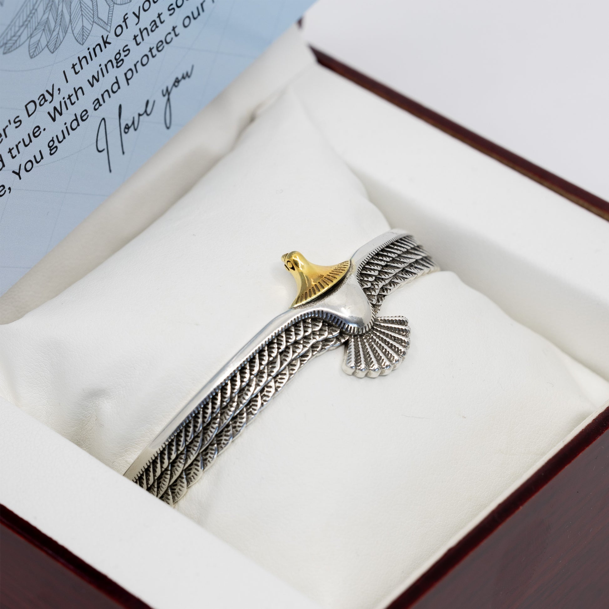 Gift For Dad - Silver Eagle Bangle - Fathers Day Gift - Personalised Message Card Luxury Gift Box