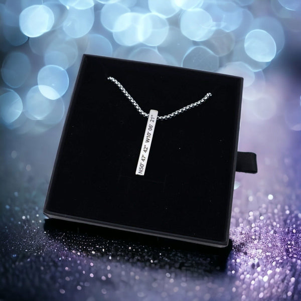 Custom Coordinates Longitude and Latitude Bar Necklace