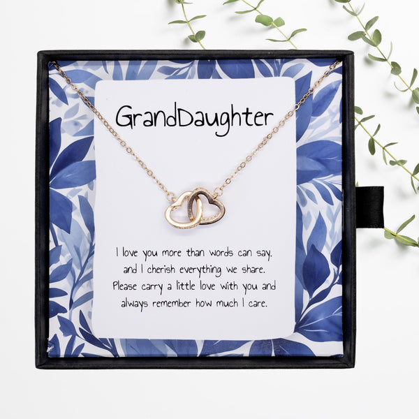 Gift For Granddaughter- Interlocking Heart Necklace - Personalised Message Card