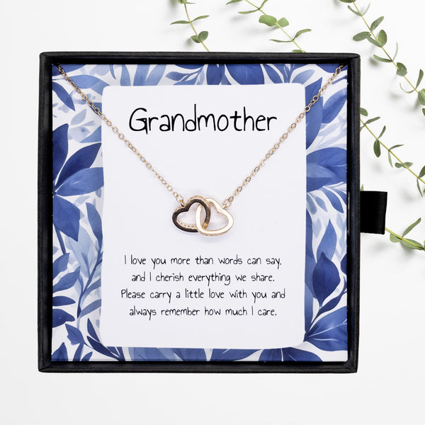 Gift For Grandmother- Interlocking Heart Necklace - Personalised Message Card