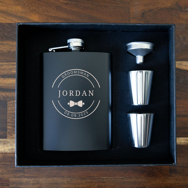Personalised Groomsman Wedding Gift Hip Flask Gift Set