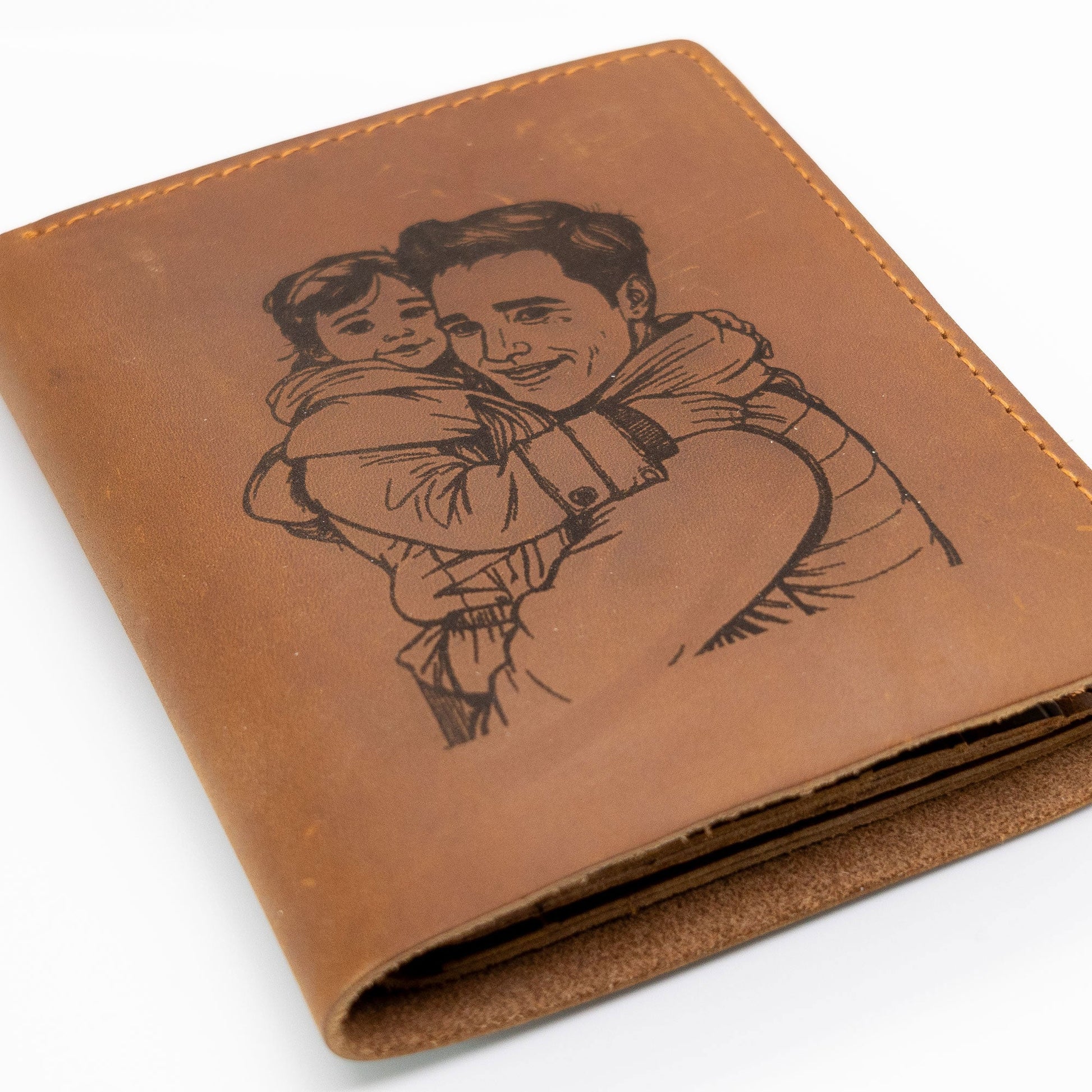 Laser Photo Engraved  Mens Leather Wallet Gift For Birthday, Anniversary, Fathers Day