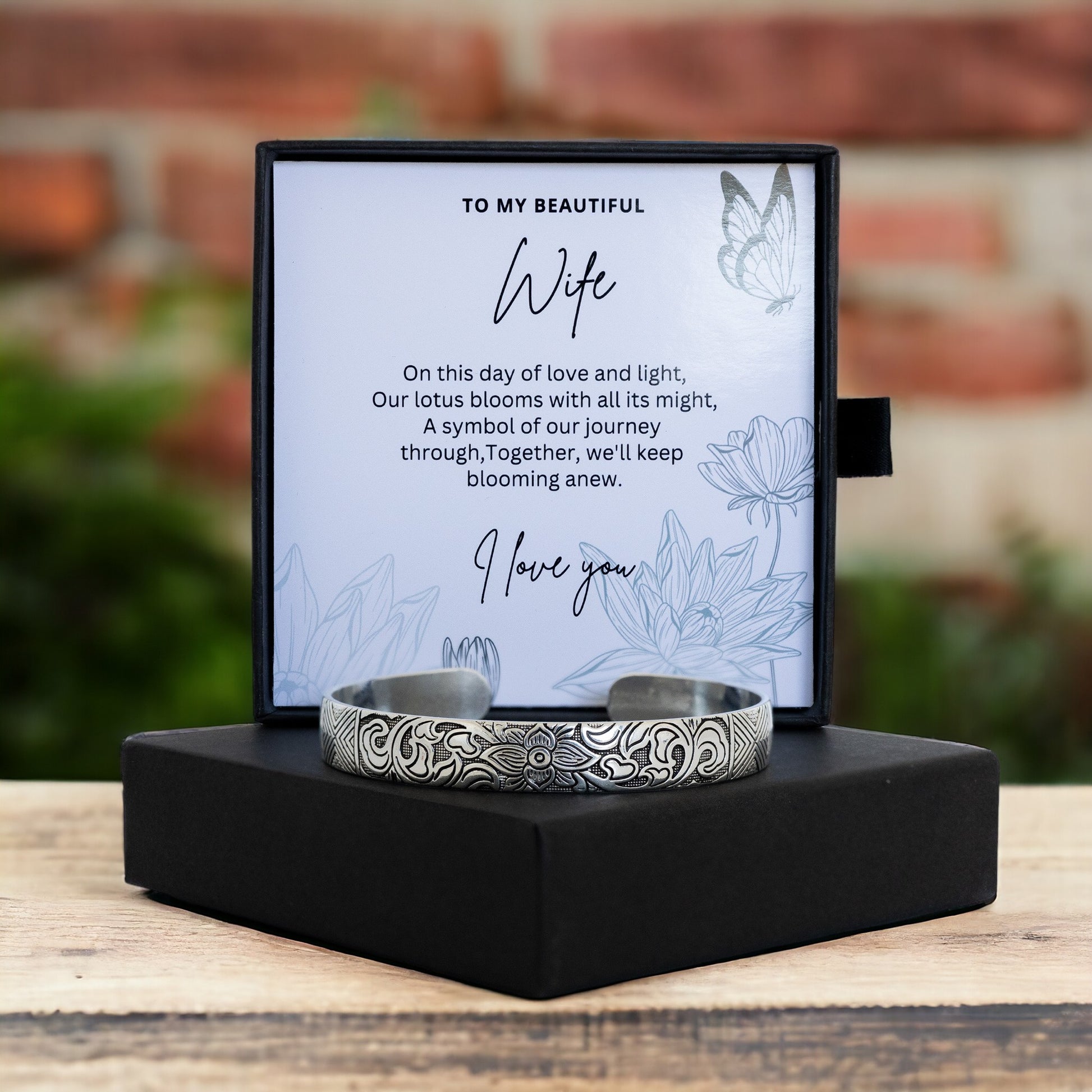 Silver Lotus Bangle for Wife - To My Beautiful Wife Gift For Anniversary, Birthday