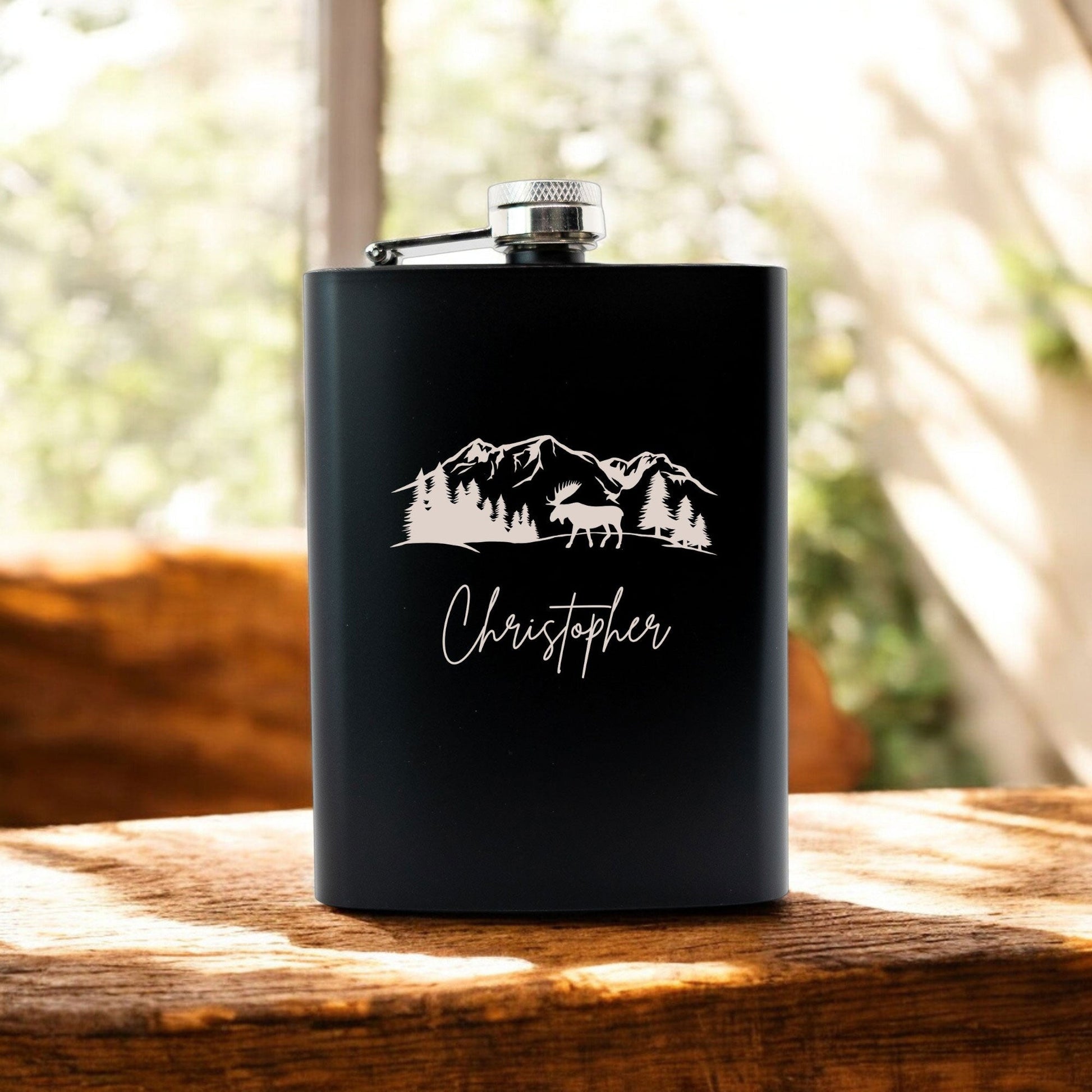 Personalised Outdoor Mountain Themed Hip Flask Gift Set