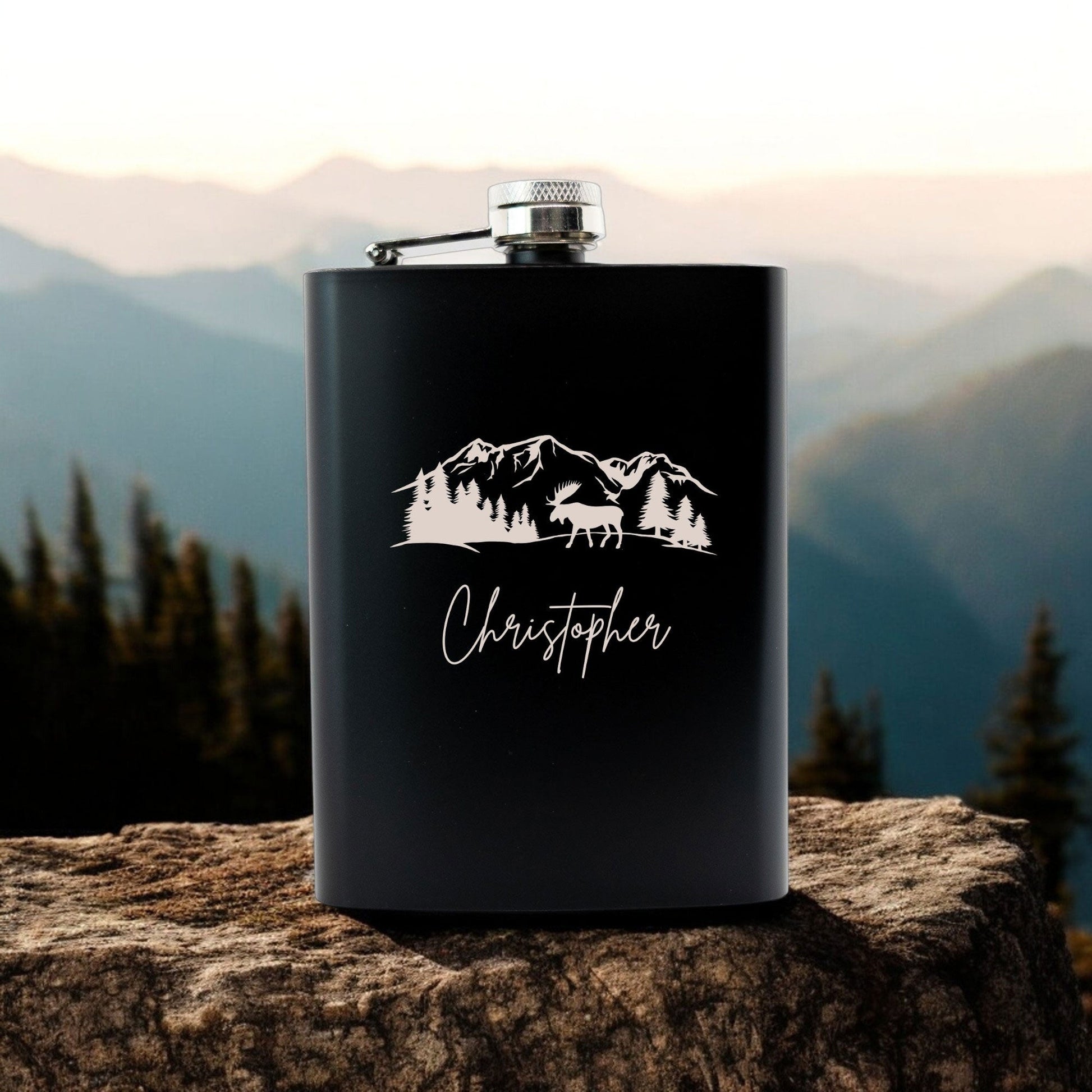 Personalised Outdoor Mountain Themed Hip Flask Gift Set