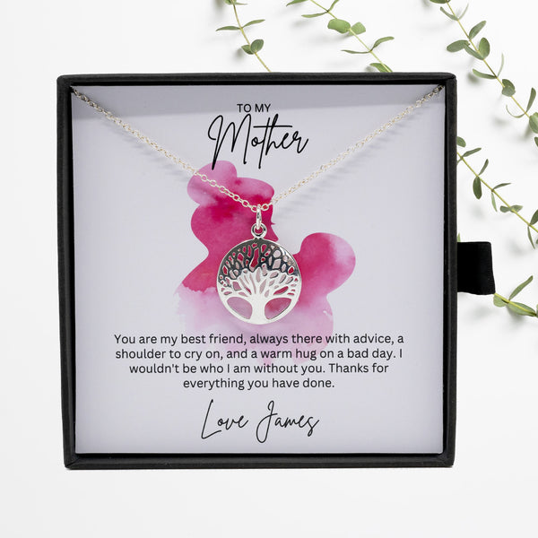 To My Mother - Sterling Silver Necklace With Personalised Custom Message Card - Gift from Son / Daughter