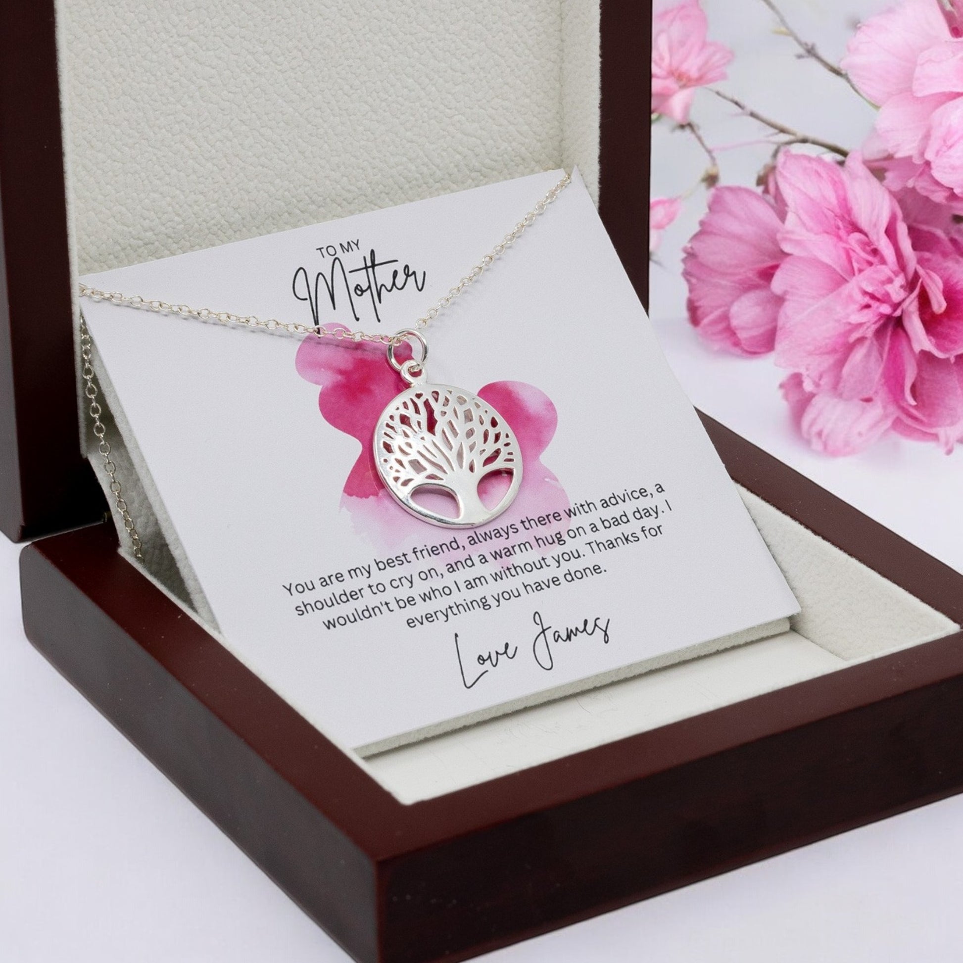 To My Mother - Sterling Silver Necklace With Personalised Custom Message Card - Gift from Son / Daughter