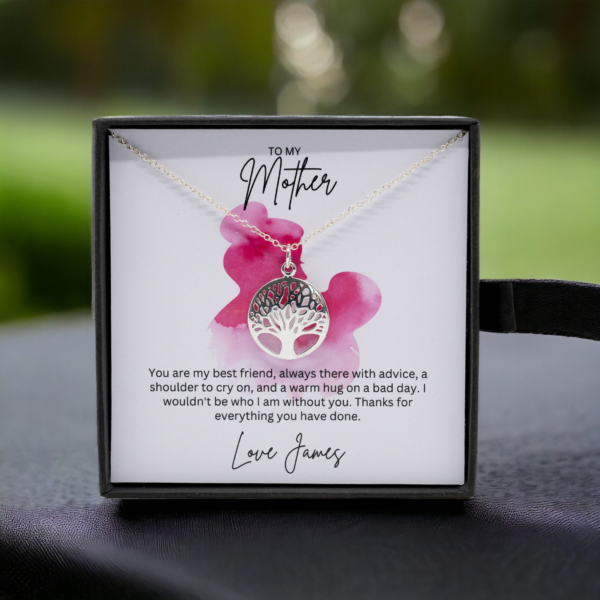 To My Mother - Sterling Silver Necklace With Personalised Custom Message Card - Gift from Son / Daughter