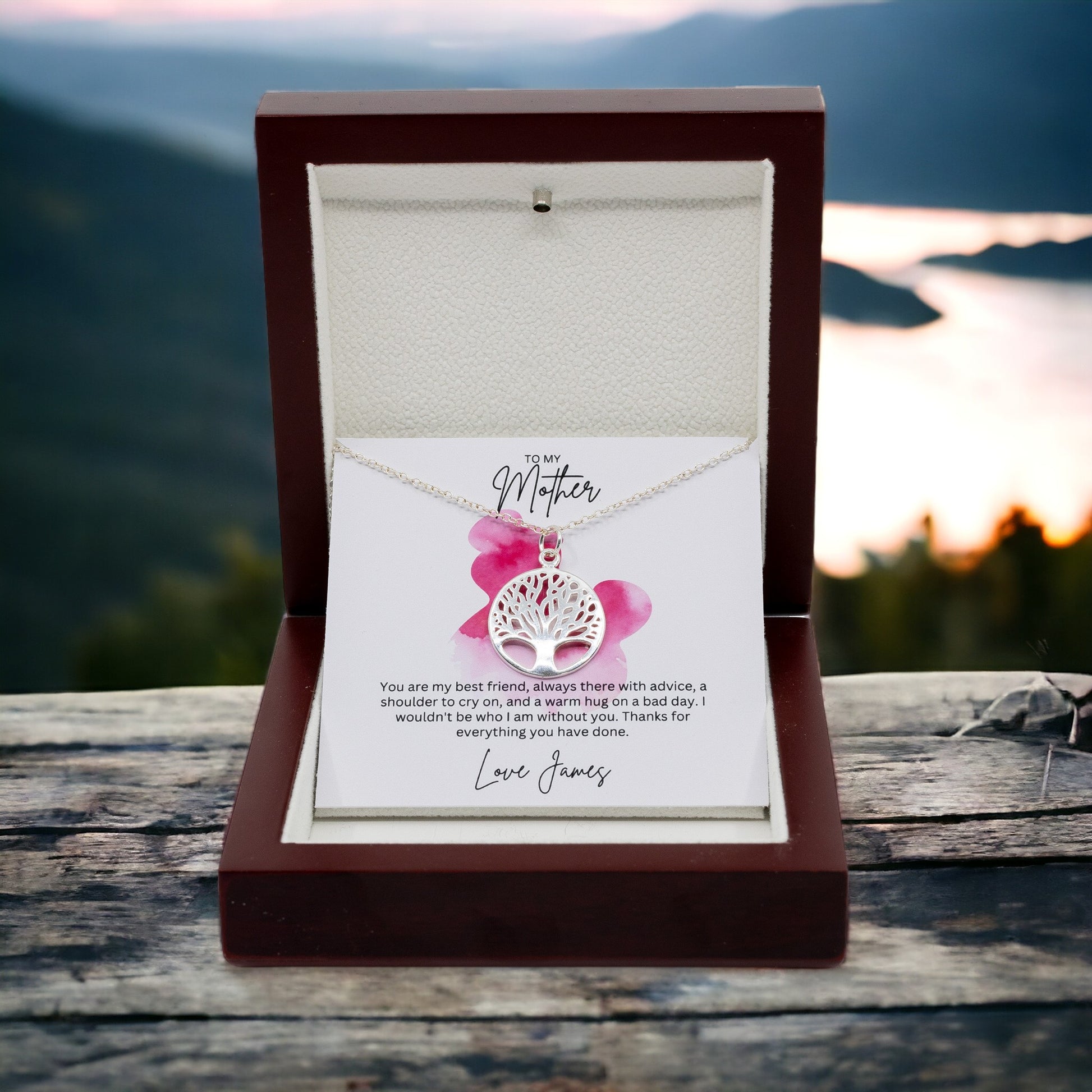 To My Mother - Sterling Silver Necklace With Personalised Custom Message Card - Gift from Son / Daughter