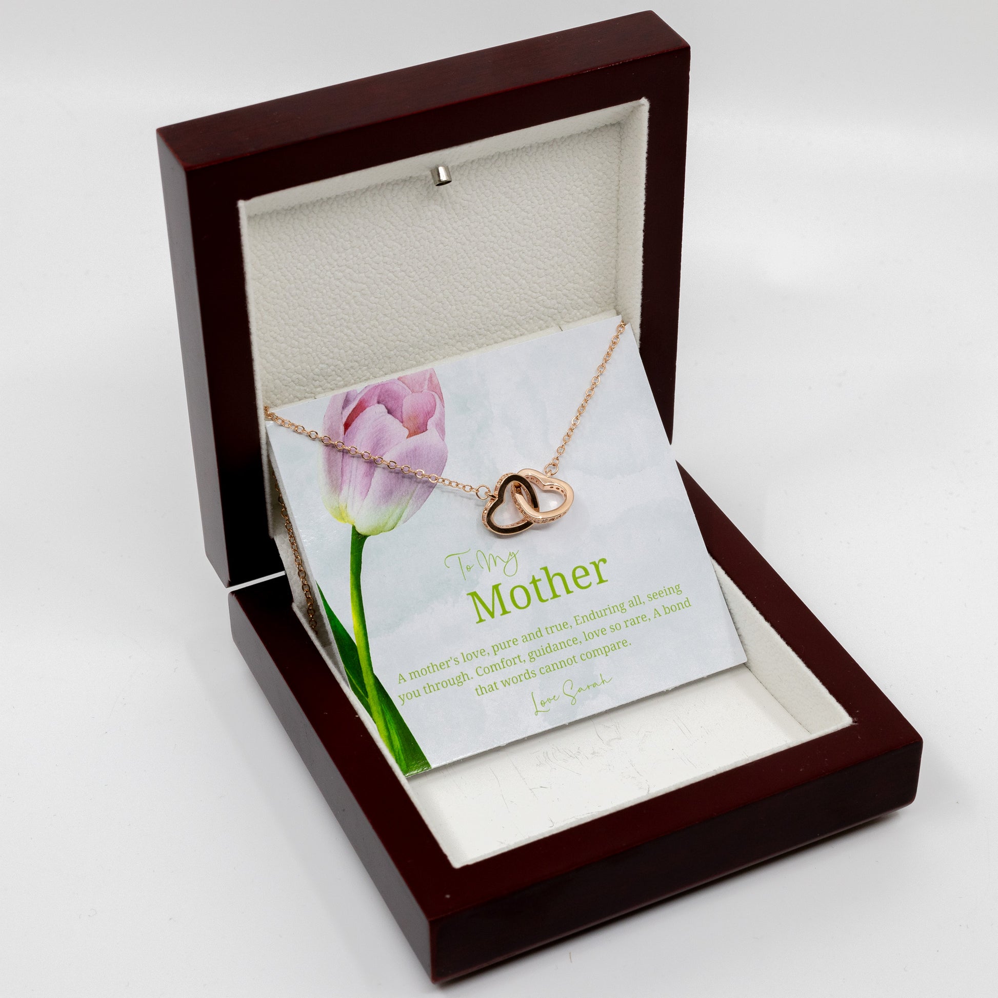 To My Mother - Choice of Beautiful Silver Necklaces in a Mahogany Gift Box with a Custom Message Card - Gift from Son / Daughter For Mum