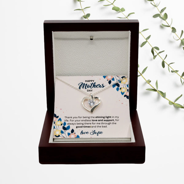 Happy Mothers Day - Choice of Silver Necklaces in a Mahogany Gift Box with a Custom Message Card - Gift from Son / Daughter For Mom