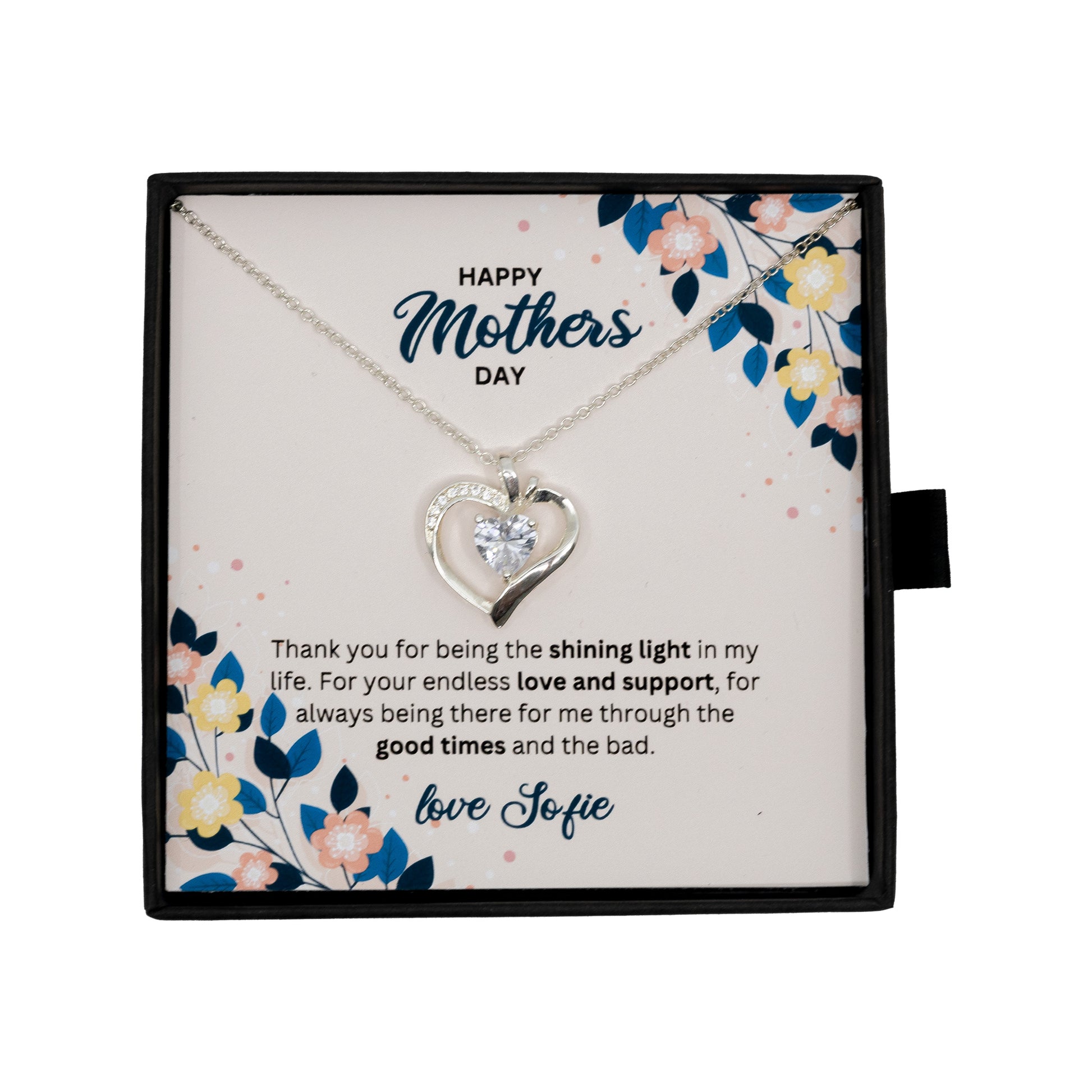 Happy Mothers Day - Choice of Silver Necklaces in a Mahogany Gift Box with a Custom Message Card - Gift from Son / Daughter For Mom