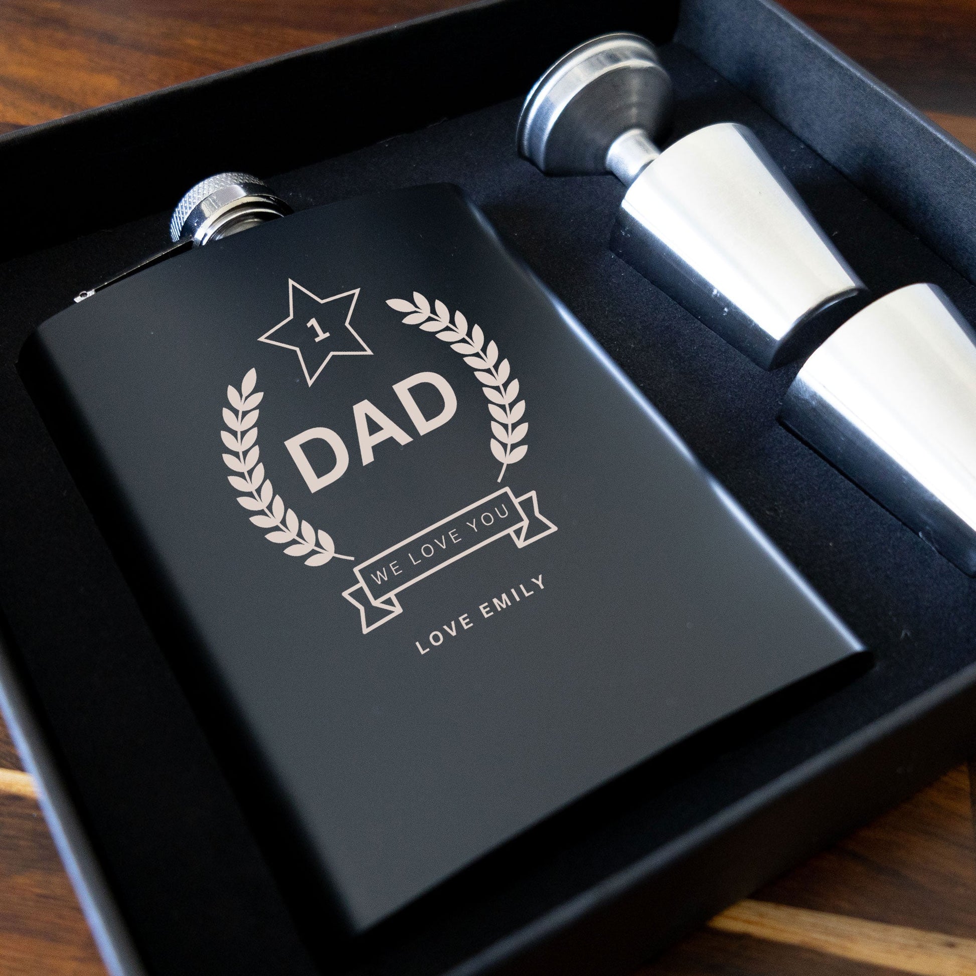 Personalised Number One Dad  Hip Flask Gift Set