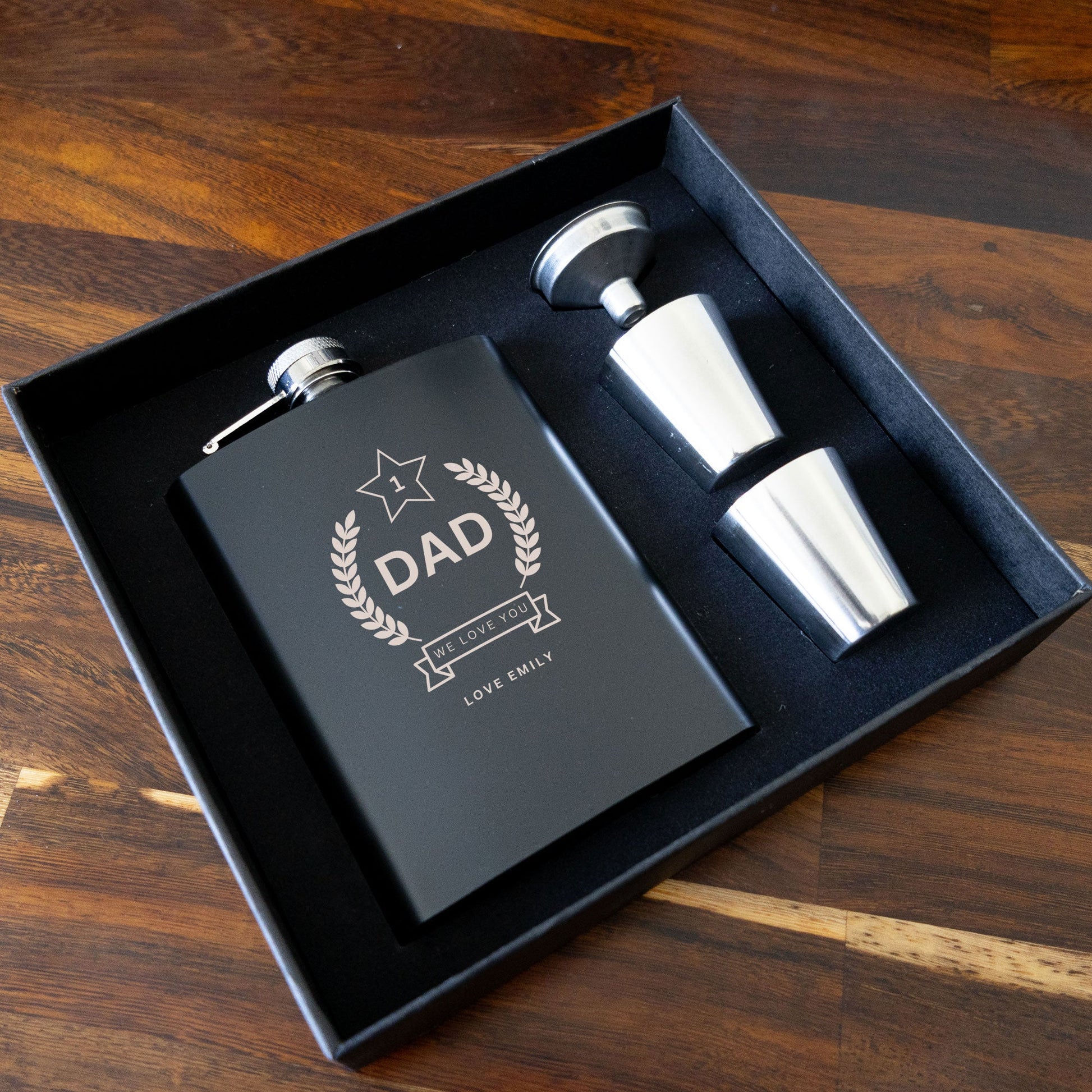 Personalised Number One Dad  Hip Flask Gift Set