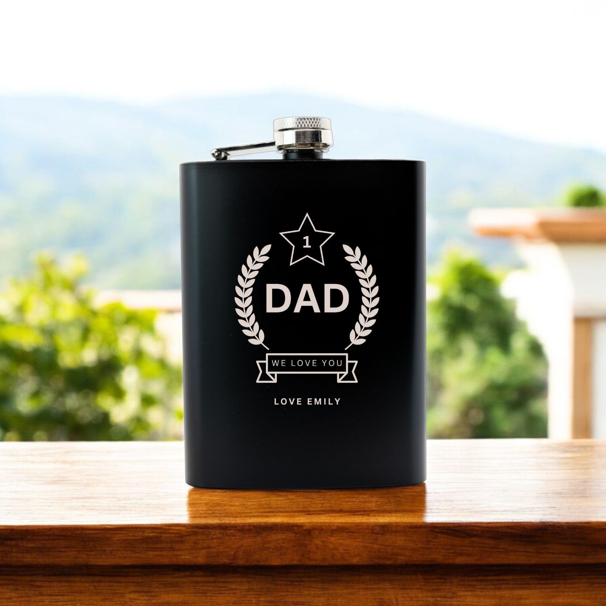 Personalised Number One Dad  Hip Flask Gift Set