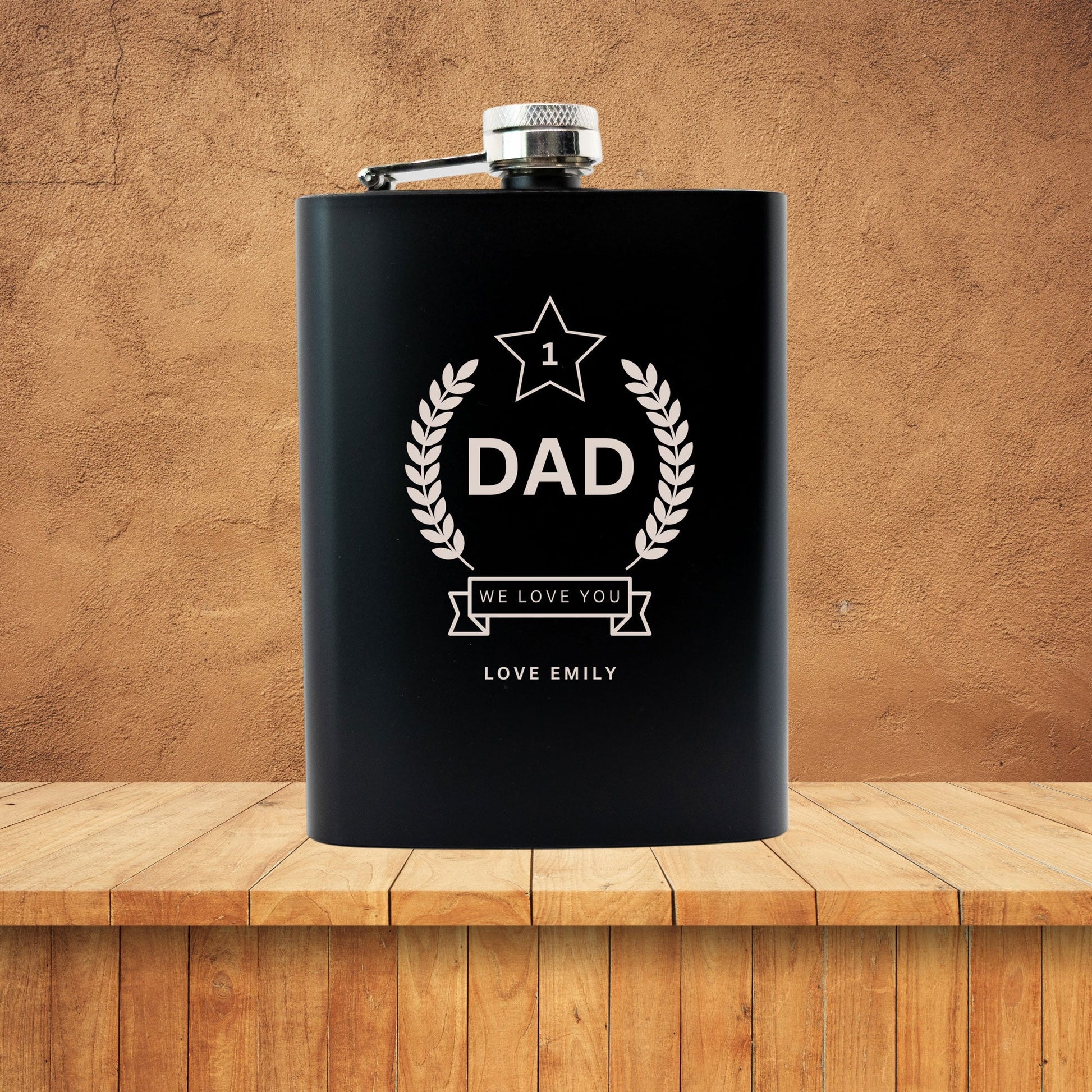 Personalised Number One Dad  Hip Flask Gift Set