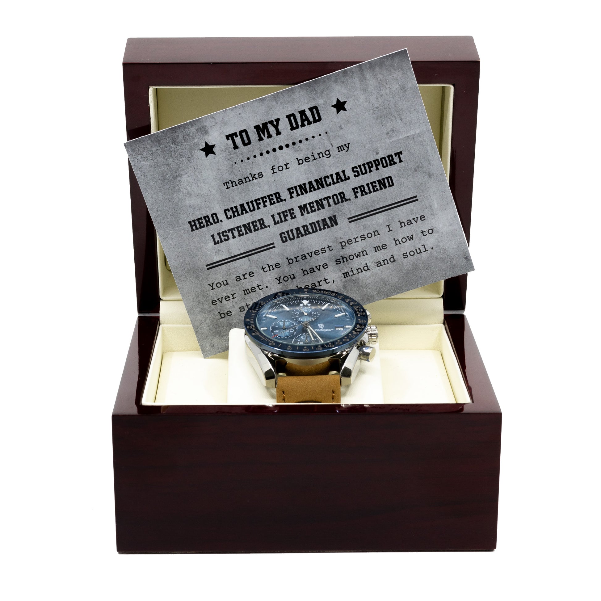 To My Dad - Luxury Watch Gift Set With Custom Message Card In Mahogany Box - Gift For Dad - Gift From Son - Gift From Daughter - Fathers Day
