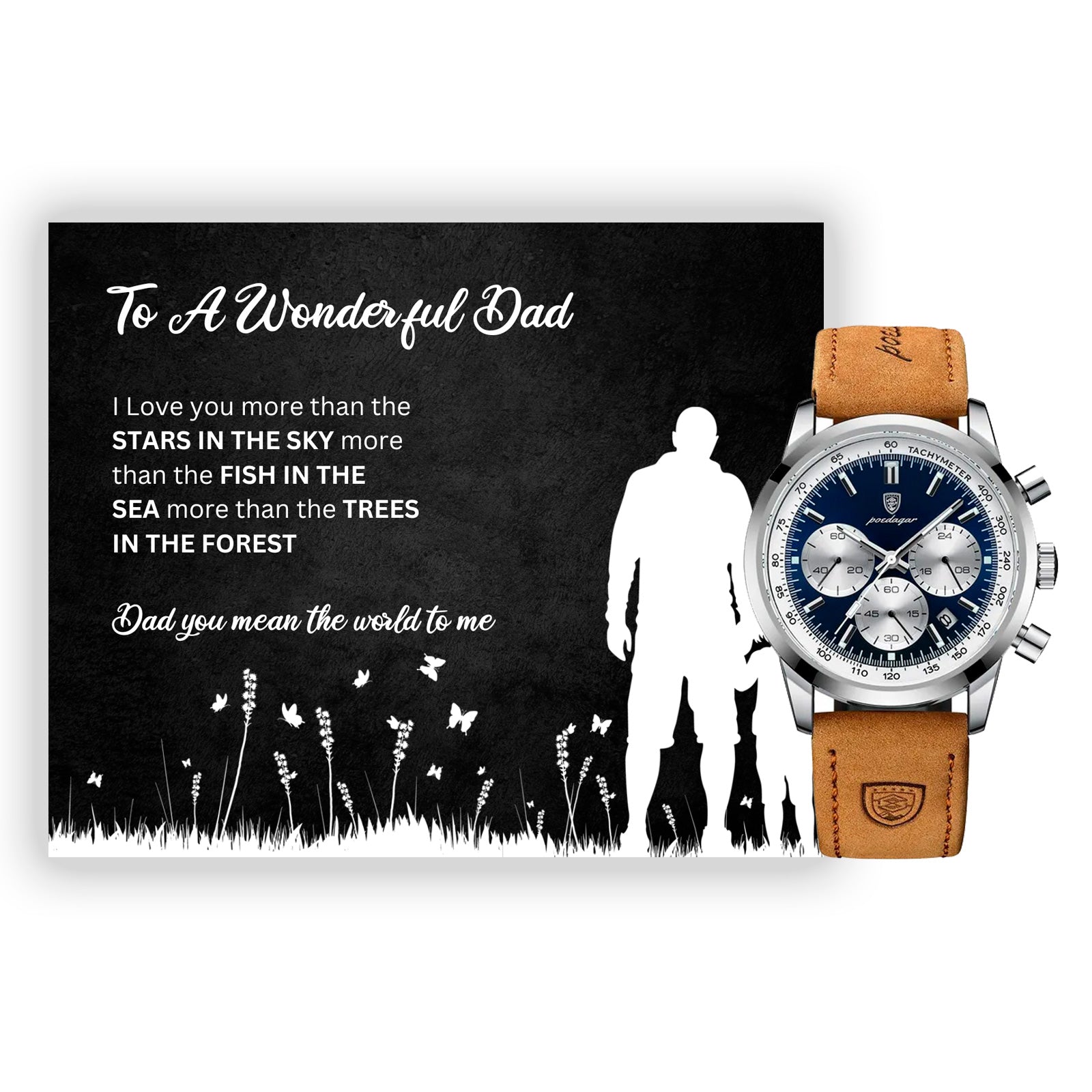 To a Wonderful Dad - Luxury Gift Watch Set - Mahogany Box - Custom Message Card Gift For Birthday's Christmas - Fathers Day