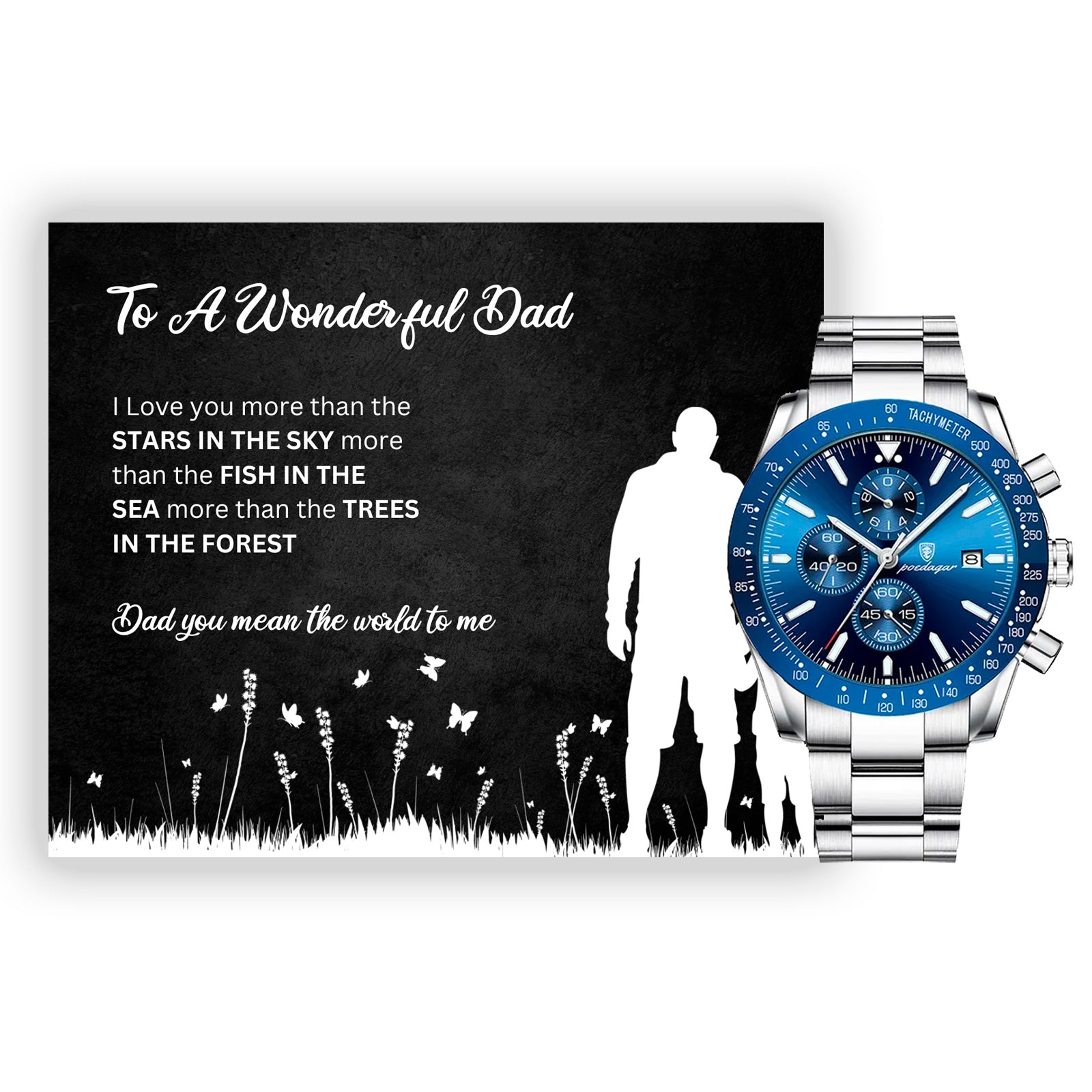 To a Wonderful Dad - Luxury Gift Watch Set - Mahogany Box - Custom Message Card Gift For Birthday's Christmas - Fathers Day