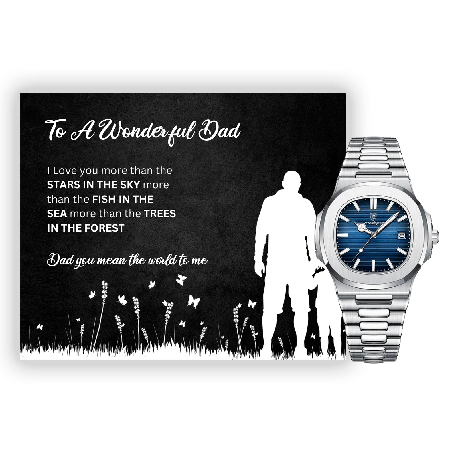 To a Wonderful Dad - Luxury Gift Watch Set - Mahogany Box - Custom Message Card Gift For Birthday's Christmas - Fathers Day