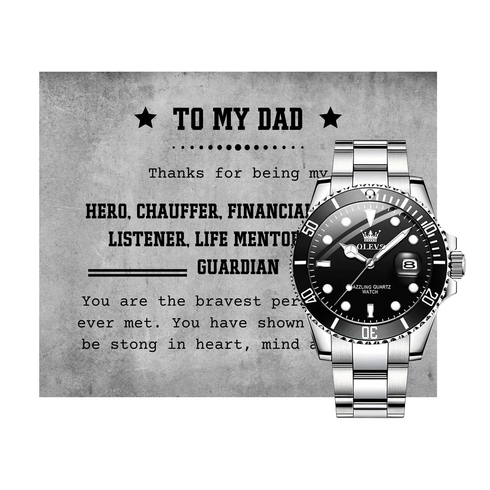 To My Dad - Luxury Watch Gift Set With Custom Message Card In Mahogany Box - Gift For Dad - Gift From Son - Gift From Daughter - Fathers Day