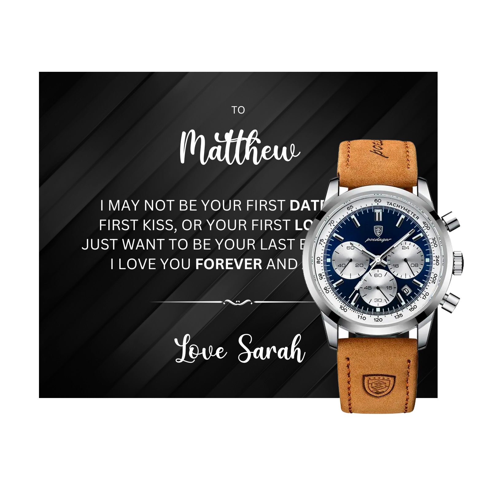 Luxury Watch Gift Set With Personalised Message Card - Gift For Brother, Husband, Boyfriend. Anniversay Gift Watch - Gift From Parter
