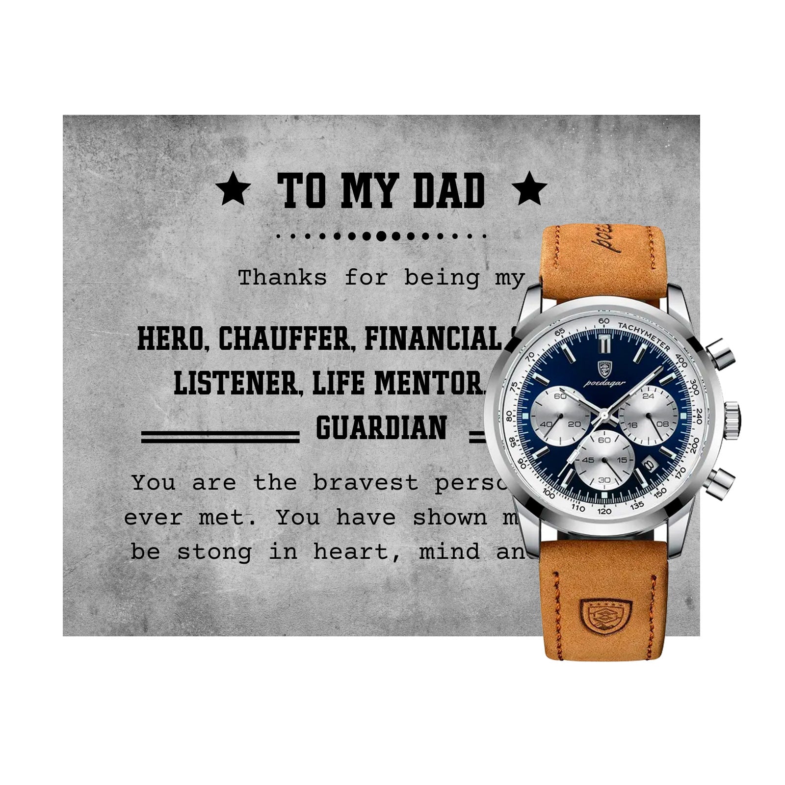 To My Dad - Luxury Watch Gift Set With Custom Message Card In Mahogany Box - Gift For Dad - Gift From Son - Gift From Daughter - Fathers Day