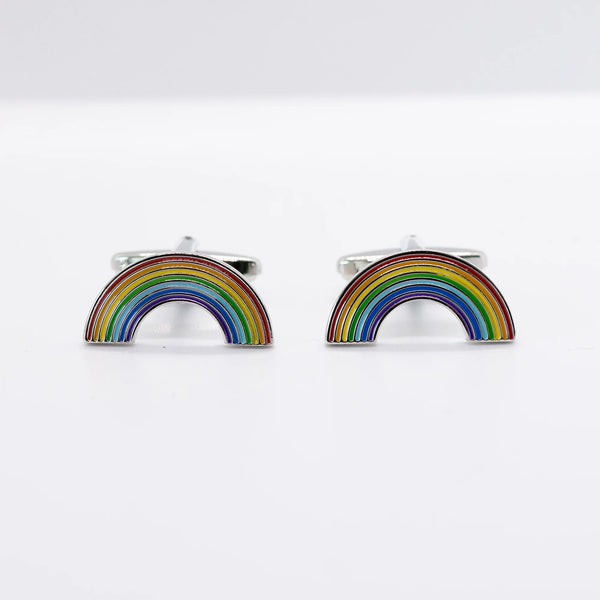 Stainless Steel Rainbow Cufflinks -  Celebrate Gay Pride - Rainbow jewelry LGBT cufflinks