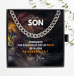 To My Son - Stainless Steel 50cm Curb Chain - Proverb Lion Message Card Gift For Birthday / Christmas