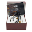 To My Son - Beautiful Volcanic Rock Rosary Beads With Inspirational Custom Message card for Sons Birthday, Baptism