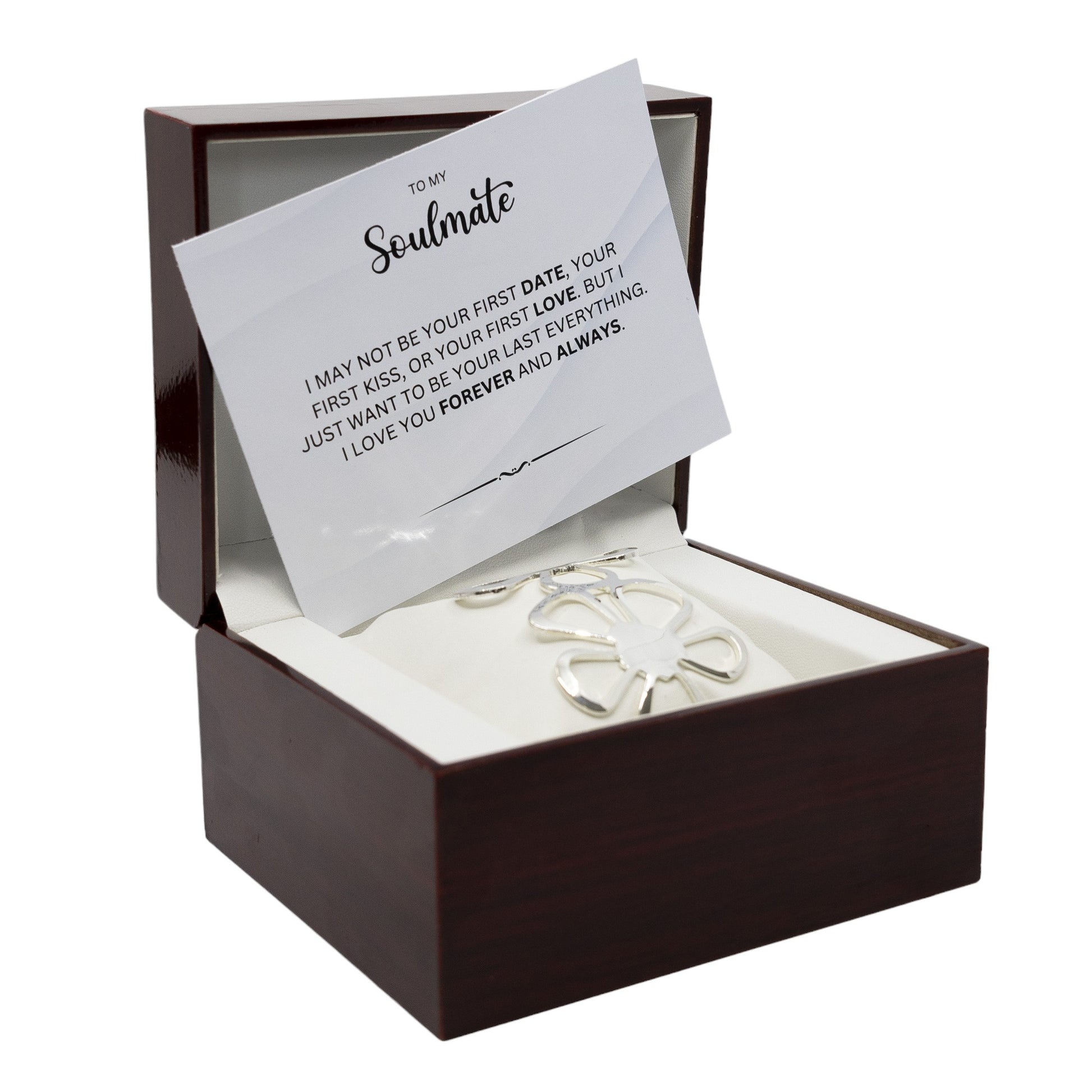 To My Soulmate - Sterling Silver Jewellery Bangle - Wooden Box with Custom Message Card - Gift For Her - Anniversary / Birthday Gift