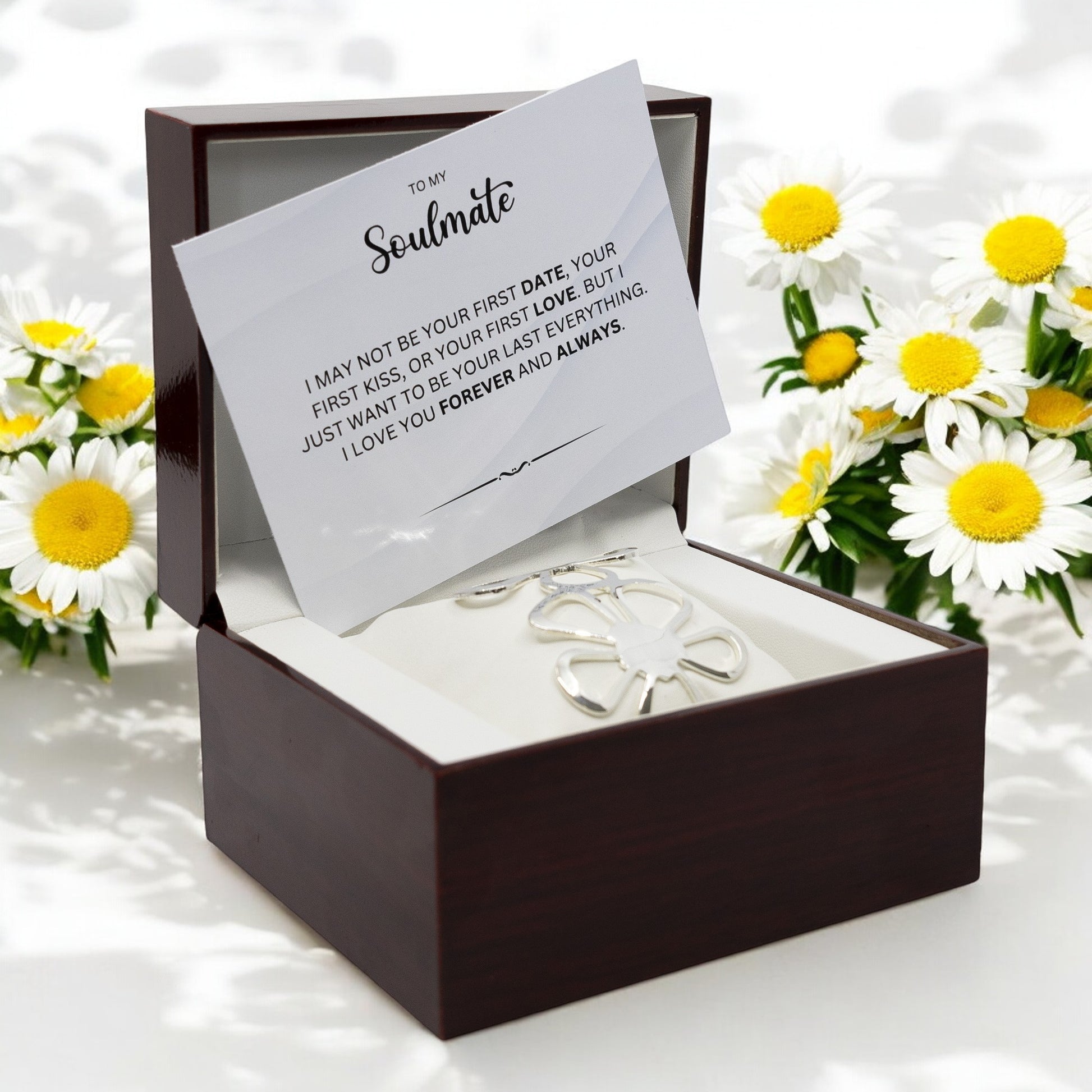 To My Soulmate - Sterling Silver Jewellery Bangle - Wooden Box with Custom Message Card - Gift For Her - Anniversary / Birthday Gift